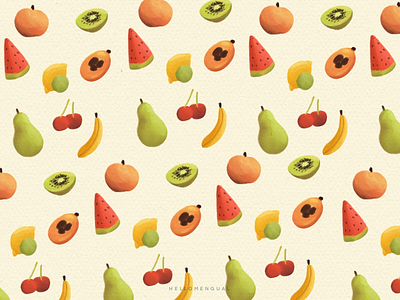 Summer fruits - pattern branding color digital drawing doodle food fruit healthy juicy pattern procreate quarantine summer watercolor watermelon