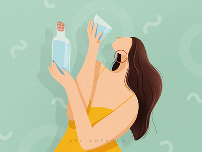 Good Habits - Drink Water art design drink flat illustration illustration postcard procreate water woman