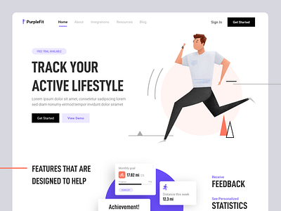 Fitness Tracker Landing Page concept design fitness hero illustration landing layout run running ui web web design website workout