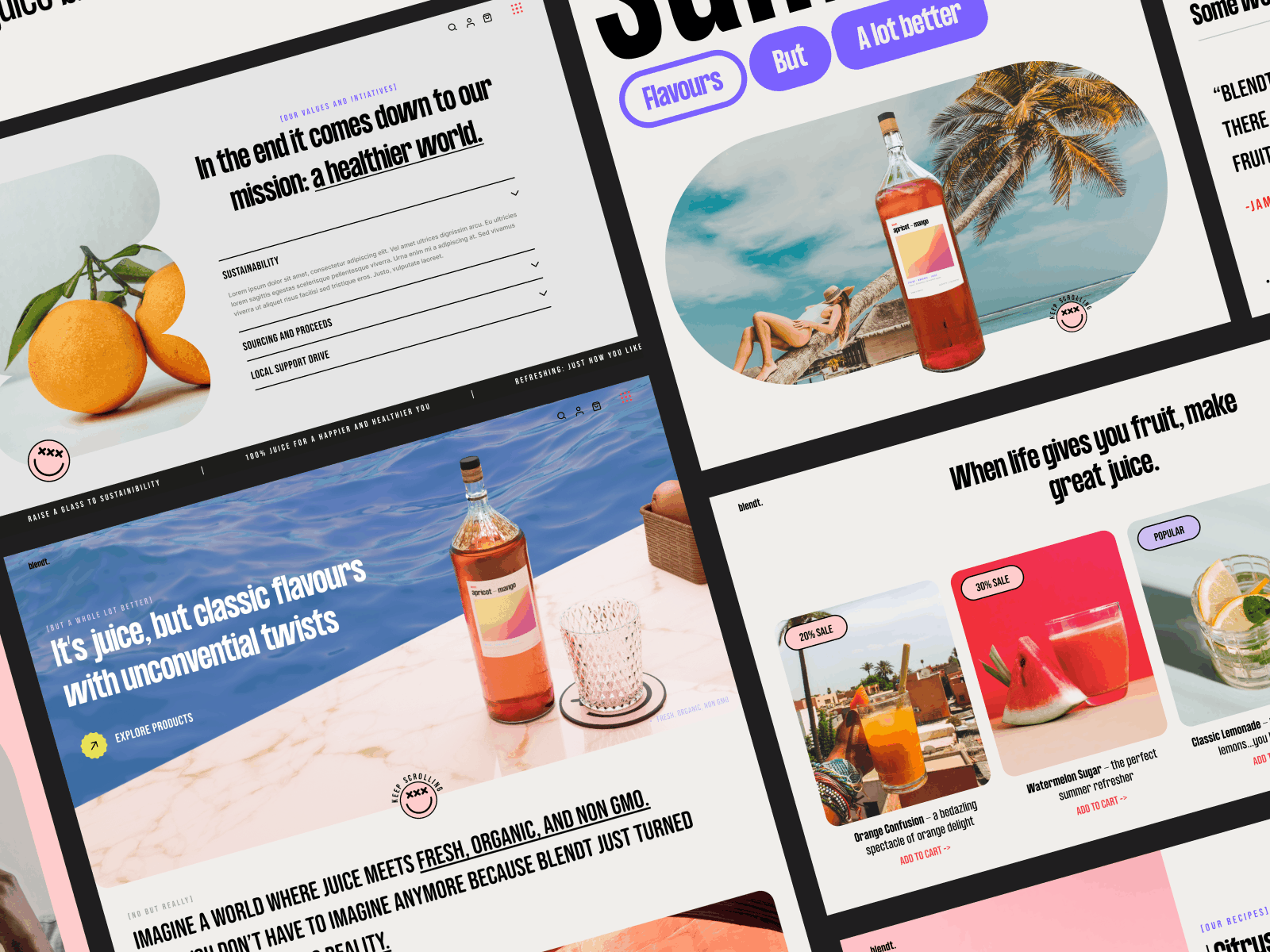 Juice Company Exploration bright color concept drink ecommerce food gif juice layout slides ui website