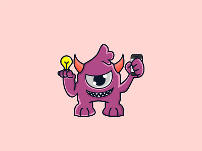 genius monster phone mascot logo cartoon