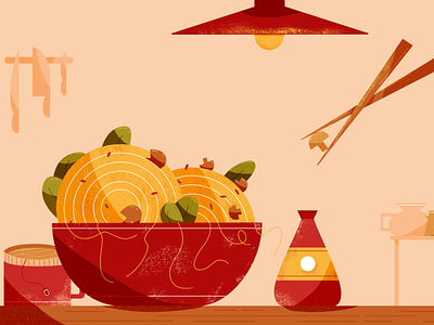 Udon Noodles Illustration cute dish food foodillustration illustration noodles ramen styleframe udon warm warm palette