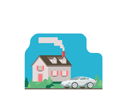 House with Sports Car bushes clean clean ui design geometric illustration inspiration practice