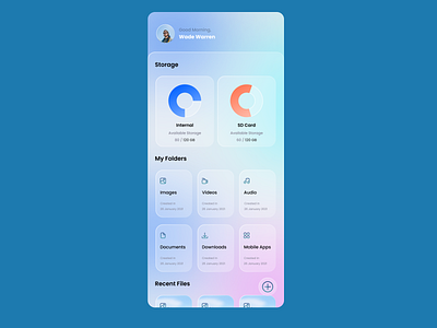 File Manager design exploration file manager glassmorphism mobile app design ui uiux visual design