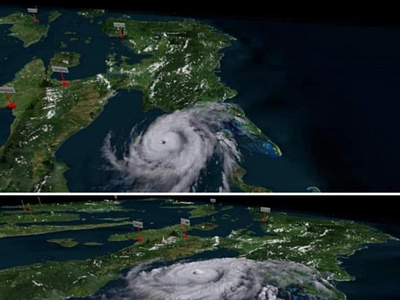 3d model of weather system, weather map with marked typhoon