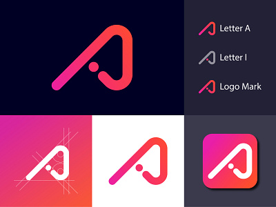 Letter A & I Combination Mark Logo Design. a letter logo abstract app brand design branding colourful logo corporate design grid design grid logo logo monogram mordern logo mordren logo typography unique logo unique logo design vector