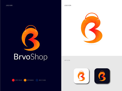 BrvoShop - Logo Design Branding. app logo branding business business logo gradient logo logo design logotype mordern logo online shop shop logo shopping store app store logo symbol unique logo vector visual identity