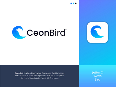 CeoneBird- Sea Ocean wave Logo Design Branding. abstract beach logo blue logo branding logo modern logo o ocean logo sea logo surfing logo water wave logo