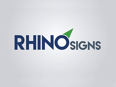 Rhino Signs clean design logo modern navy and green wordmark