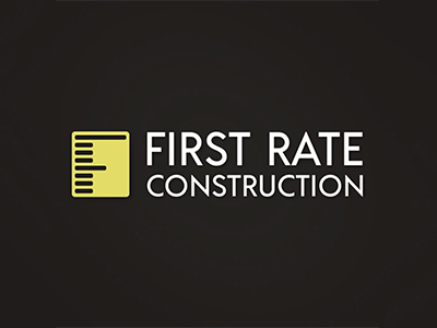 First Rate Construction Logo black and yellow branding construction logo logo design modern logo simple logo vector