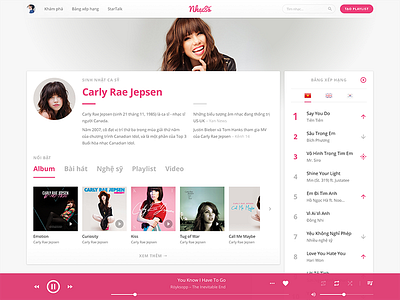 Social Music Website (Sketch included) app carly rae jepsen chart material design music pink player web white