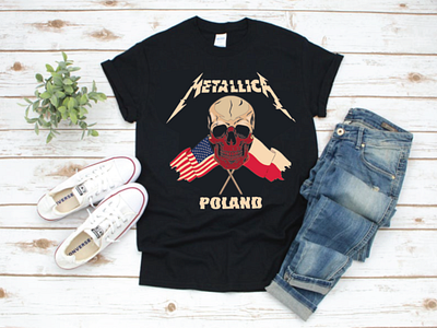 Skull Graphics T-shirt design with USA and Poland Flag