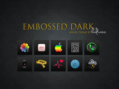 Embossed Dark dark mode design icon ios jailbreak theme