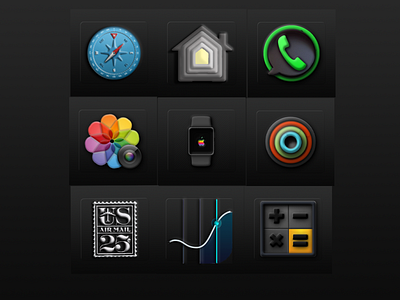 Embossed Dark 2 apple dark mode design designer icon icon pack ios iphone jailbreak kid1carus theme theming