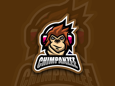 Chimpanzee Logo Esport animal badge character chimpanzee esport face game gaming gorilla head illustration logo mammal mascot monkey primate strong symbol team wild