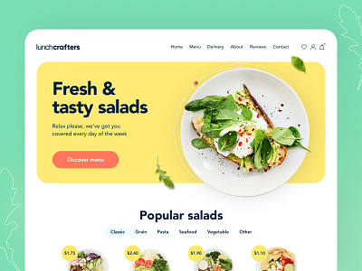 Lunchcrafters healthy food - Landing page arounda concept delivery figma fitness healthy food landing page menu navigation notification order payment salad service sketch startup tracking ui ux web design