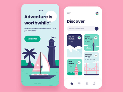 Adventure - Mobile App adventure application arounda bright categories colors concept design figma gallery illustration interface mobile app onboarding relax search travel ui ux vacation