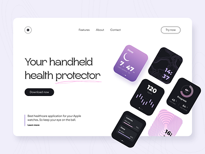 Health protector - Landing page apple watch arounda concept figma fitness tracker health healthcare interface landing page pattern product design protector sport statistics ui ux watch face web design workout