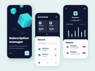 Subscription manager - Mobile app app arounda concept figma fintech graph illustration interface mobile app money product design startup statistics subscription manager ui ux