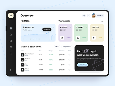Coinview - Web app arounda balance business cryptocurrency figma finance fintech interface money payment product design saas startup statistic trading transactions ui ux web application web design