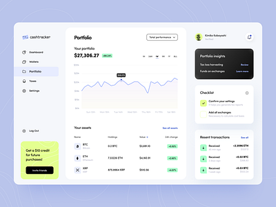 Cashtracker - Web app arounda balance business cryptocurrency figma finance fintech interface money payment product design saas startup statistic trading transactions ui ux web application web design