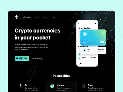 Crypto Service - Landing page arounda bank bank app business card concept figma finance fintech interface money payment product design saas startup statistic ui ux web app web site