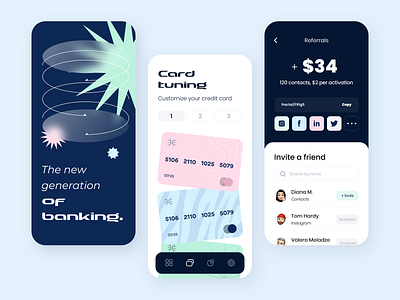 Banking - Mobile app application arounda concept credit card customize finance fintech invite mobile mobile banking onboarding payment referral saas statistic transactions ui ux
