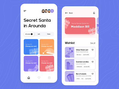 Secret Santa - Mobile App app application arounda christmas concept gift holidays illustration interface mobile newyear nye palette santa typography ui ux wishlist