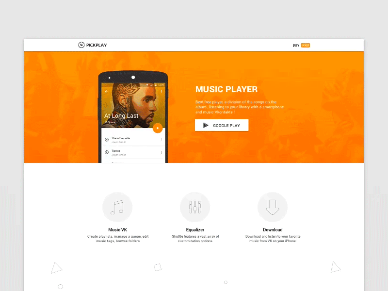 Pickplay Web animation cards gif interface landing material music player orange ui ux web website