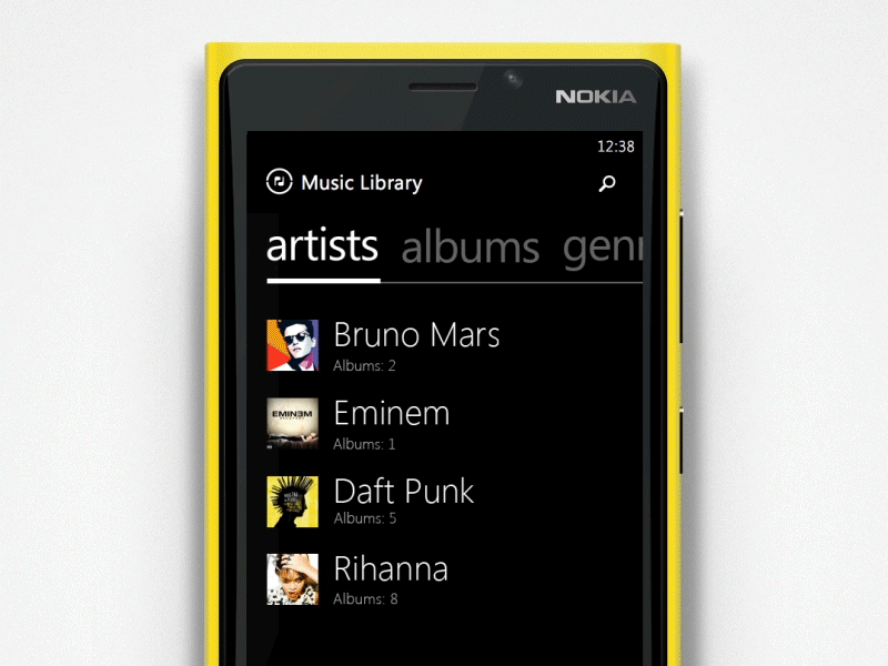 Pickplay - Windows Phone Menu animation app clean gif menu music player sketch ui windows phone wp