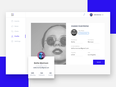 Eve-Ent - User Profile app change design info interface page profile ui ux web