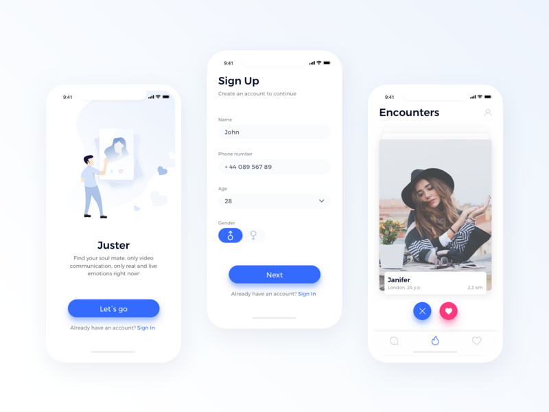 Juster - Mobile App app arounda clean dating design illustration interface ios ui ux video chat