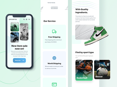 Sporto - E Commerce Landing Page Mobile Version adidas basket ball basketball clothing design eccomerceweb ecommerce lacoste landingpage mobile app mobile ui nike responsive design responsive web design responsive website running sneakers ui ui design web