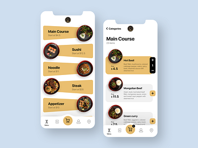 Online Food Ordering Application adobe xd app app design application application design elegant flat food and drink food app light minimal mobile online shop ordering restaurant restaurant app sketch ui ux yellow