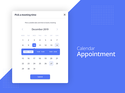 Calendar Appointment appointment booking blue blue and white booking calendar calendar design date datepicker design desktop design dialog box meeting meeting app time