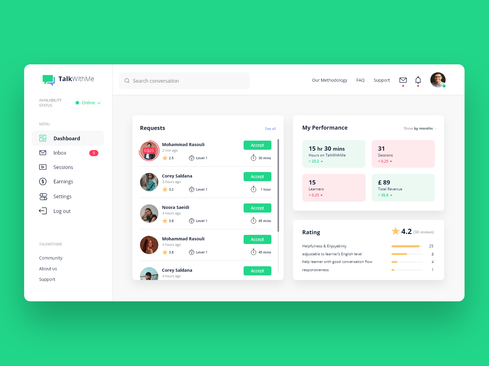 Conversation Teacher Dashboard by Farzin Faddy on Dribbble