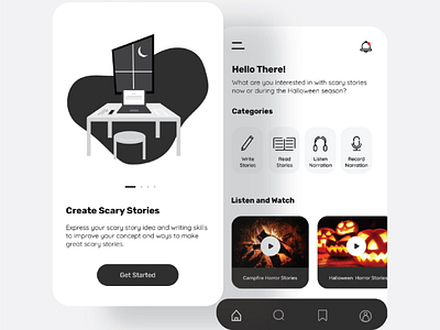 Scary Stories UI Design app appdesign audiobook e book scarystoriesuidesign ui uidesign