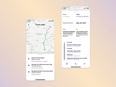 In-app parcel tracking maps shipment tracking ui