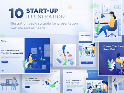 100 Illustration designs for Startup bundle design illustration startup branding startup marketing ui ux web element websites