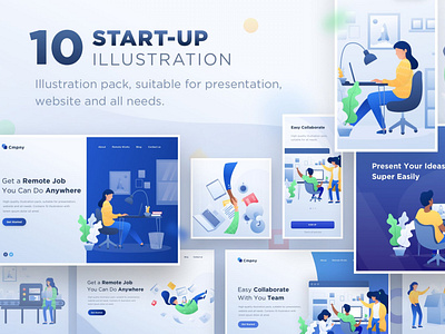 100 Illustration designs for Startup bundle