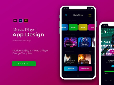 Music Player App Design Template app app design design elements flat psd design psd template ui ux web website