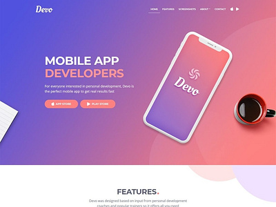 Devo - Mobile App Landing Page Template