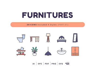 30 Icons Furnitures (Part-01) furniture icons icon design icons pack icons set new icon