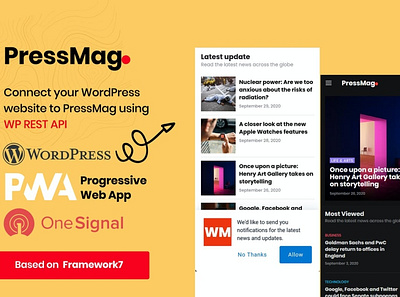 PressMag - News & Magazine PWA Mobile Template app branding design landing page theme design ui web web design website wordpress