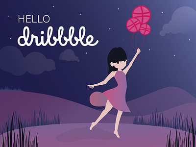 Hello dribbble ! debut design dribbble first firstshot hello dribbble illustration illustrator invite kid night vector