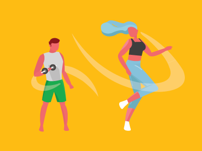 Active living bright energy exercise girl guy illustration running weights wind
