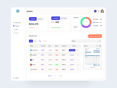 Invoice Management Dashboard app branding cards clean design invoice invoice management management minimal typography ui ux web website