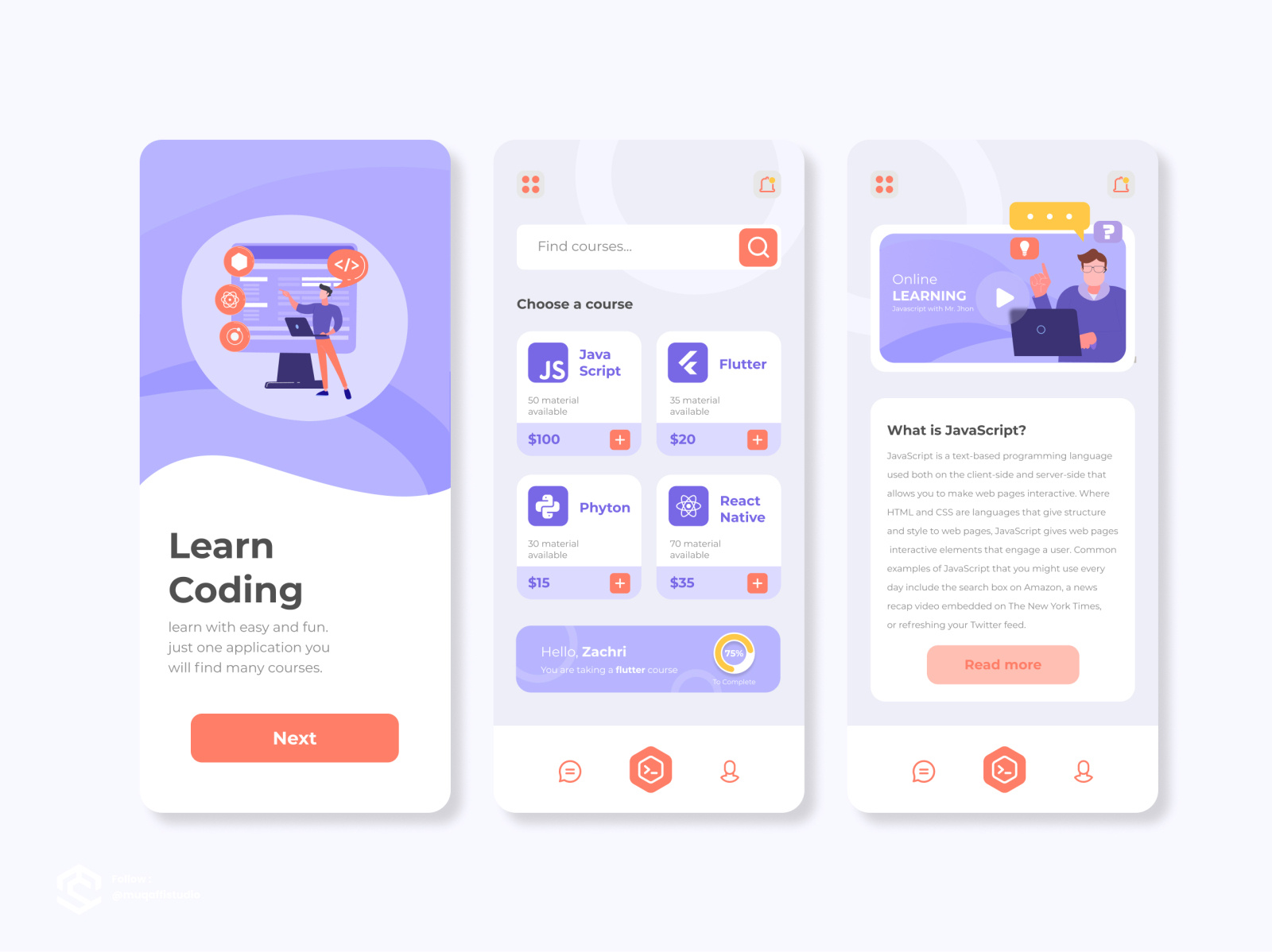 UI Online Learning for Developer Codingoapp by Bonar Muhzachri on Dribbble