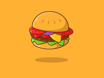 Yummy burger bread burger cute fastfood flat icon junkfood logo meal vector