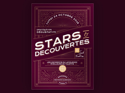 Stars & Découvertes - Rejected proposal gatsby gold invitation print purple type typography wine